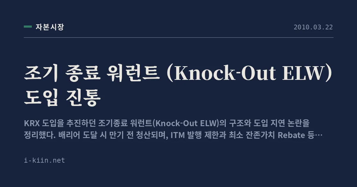 조기 종료 워런트 (Knock-Out ELW) 도입 진통