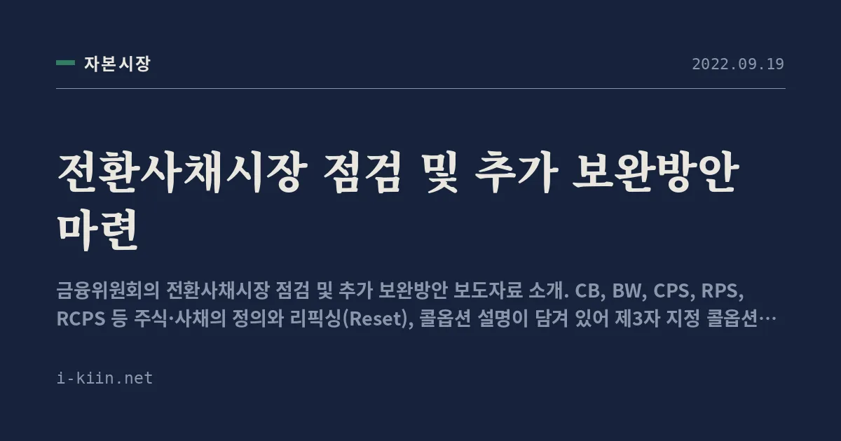전환사채시장 점검 및 추가 보완방안 마련