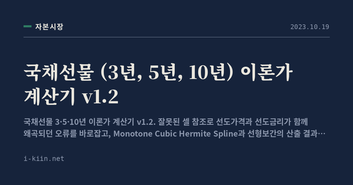 국채선물 (3년, 5년, 10년) 이론가 계산기 v1.2