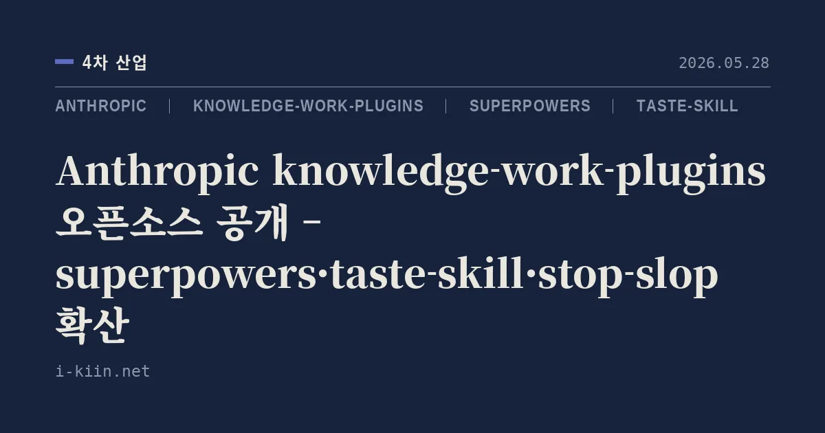 Anthropic knowledge-work-plugins 오픈소스 공개 – superpowers·taste-skill·stop-slop 확산