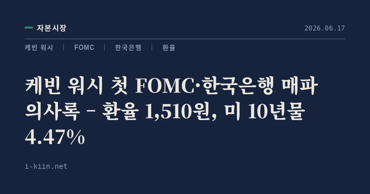 케빈 워시 첫 FOMC·한국은행 매파 의사록 – 환율 1,510원, 미 10년물 4.47%