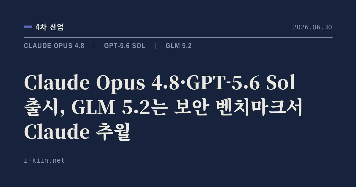 Claude Opus 4.8·GPT-5.6 Sol 출시, GLM 5.2는 보안 벤치마크서 Claude 추월