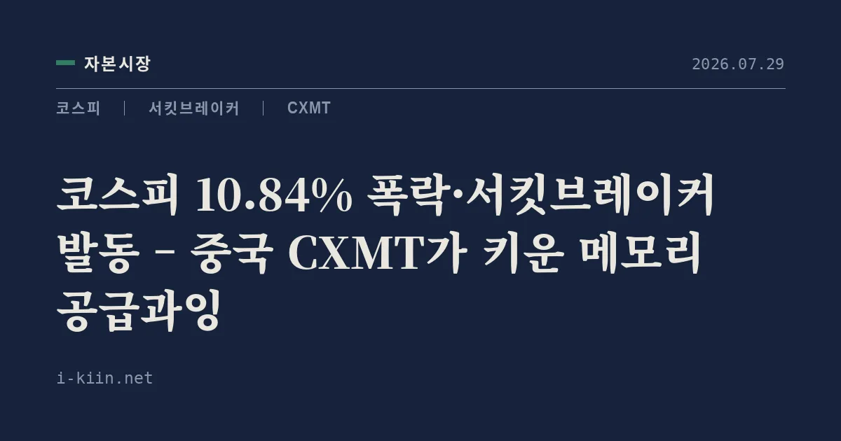 코스피 10.84% 폭락·서킷브레이커 발동 – 중국 CXMT가 키운 메모리 공급과잉