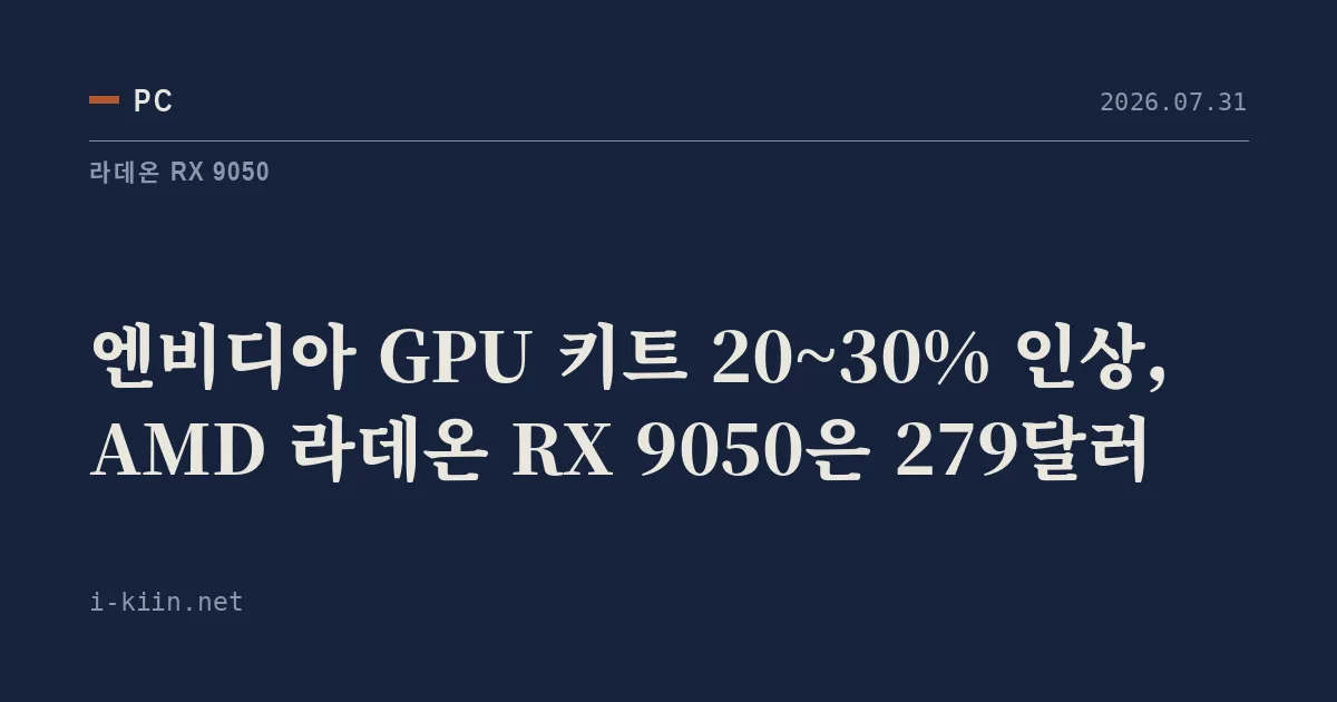 엔비디아 GPU 키트 20~30% 인상, AMD 라데온 RX 9050은 279달러