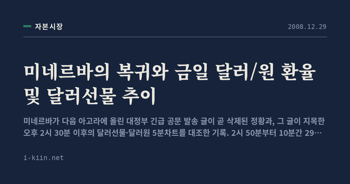 미네르바의 복귀와 금일 달러/원 환율 및 달러선물 추이