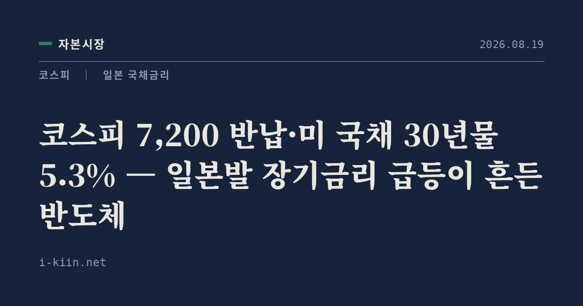 코스피 7,200 반납·미 국채 30년물 5.3% — 일본발 장기금리 급등이 흔든 반도체