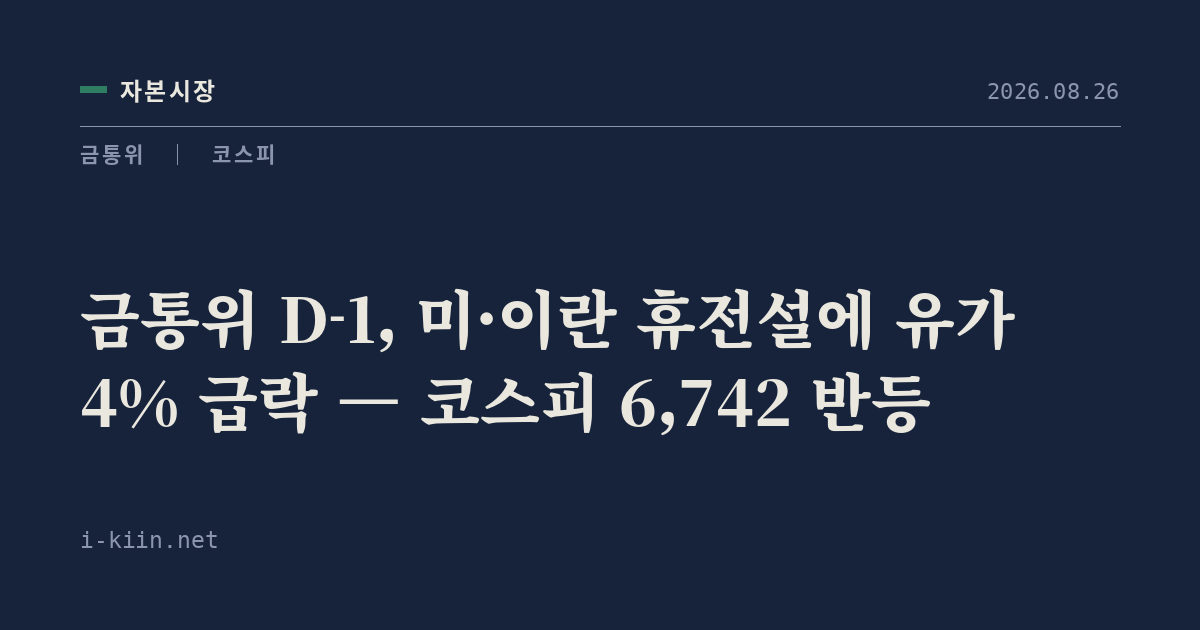 금통위 D-1, 미·이란 휴전설에 유가 4% 급락 — 코스피 6,742 반등