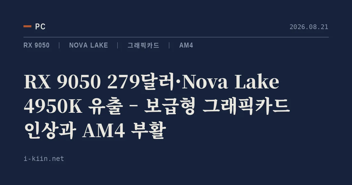 RX 9050 279달러·Nova Lake 4950K 유출 – 보급형 그래픽카드 인상과 AM4 부활