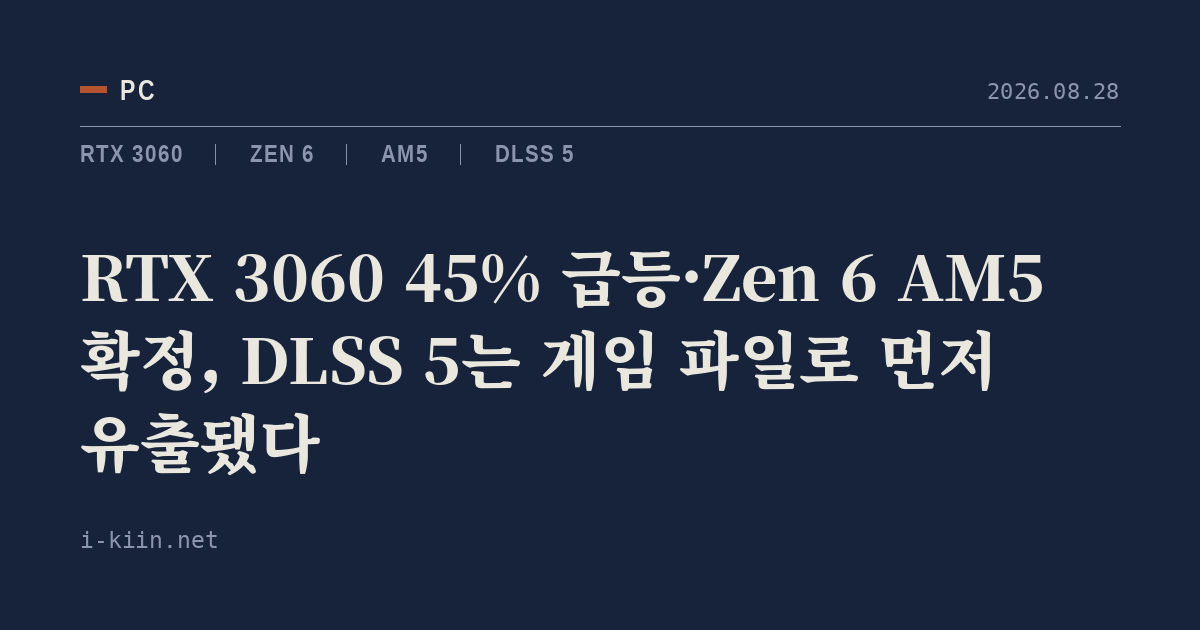 RTX 3060 45% 급등·Zen 6 AM5 확정, DLSS 5는 게임 파일로 먼저 유출됐다