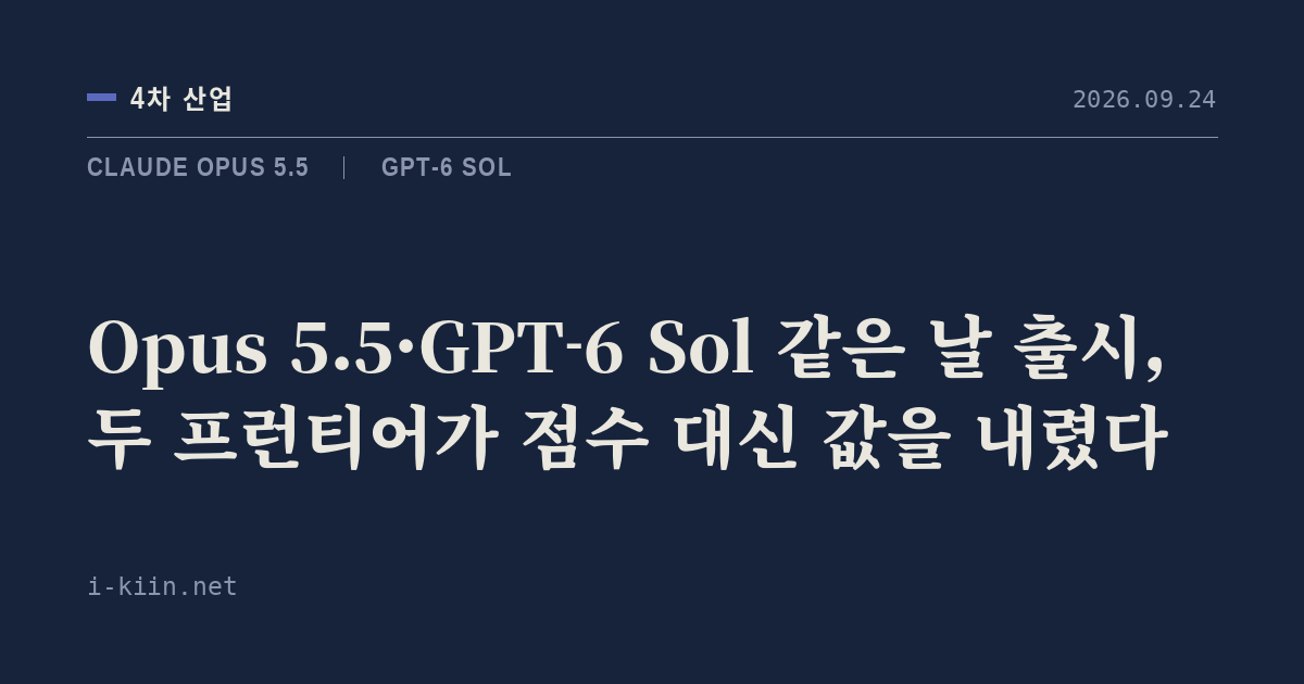 Opus 5.5·GPT-6 Sol 같은 날 출시, 두 프런티어가 점수 대신 값을 내렸다