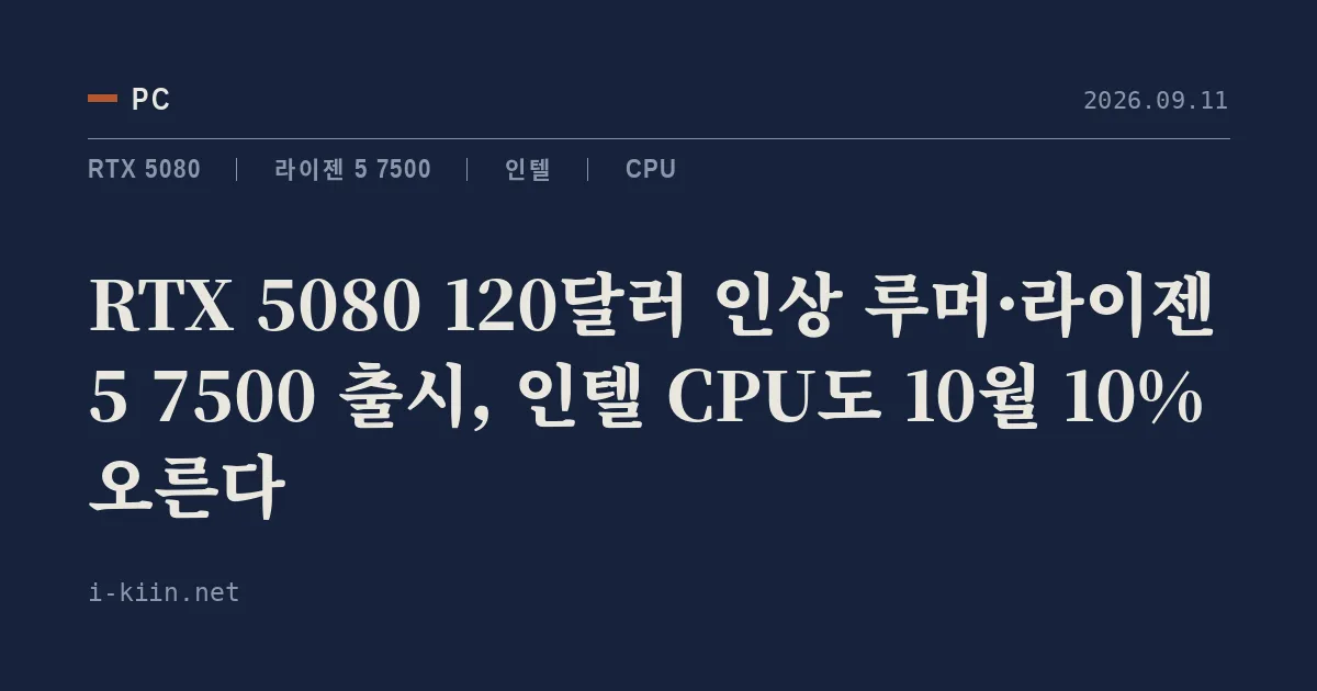 RTX 5080 120달러 인상 루머·라이젠 5 7500 출시, 인텔 CPU도 10월 10% 오른다